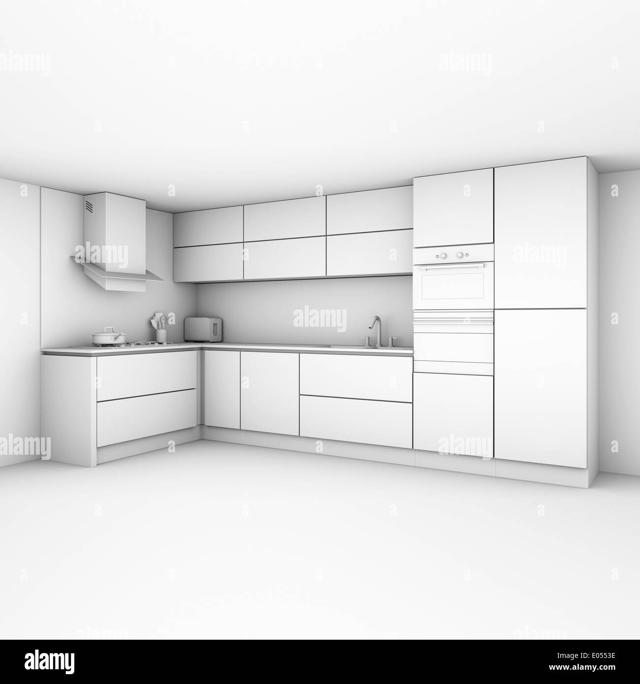 Moderne Küche-Kabinette im neuen weißen Innenraum Stockfoto