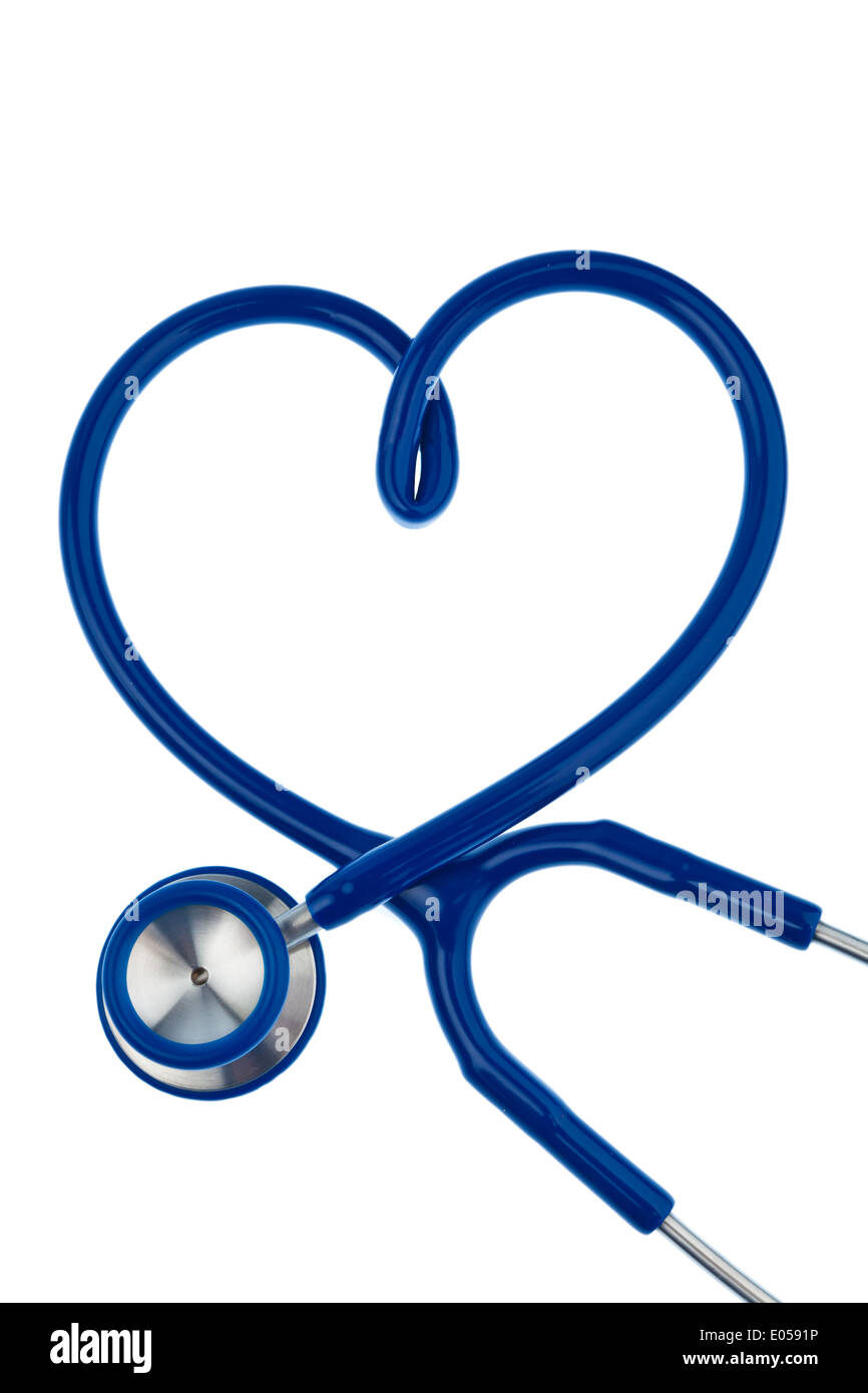 Ein Stethoskop liegt in Herzform auf weißem Hintergrund, Ein Stethoskop Liegt in Herzform Auf Einem Weissen Hintergrund Stockfoto