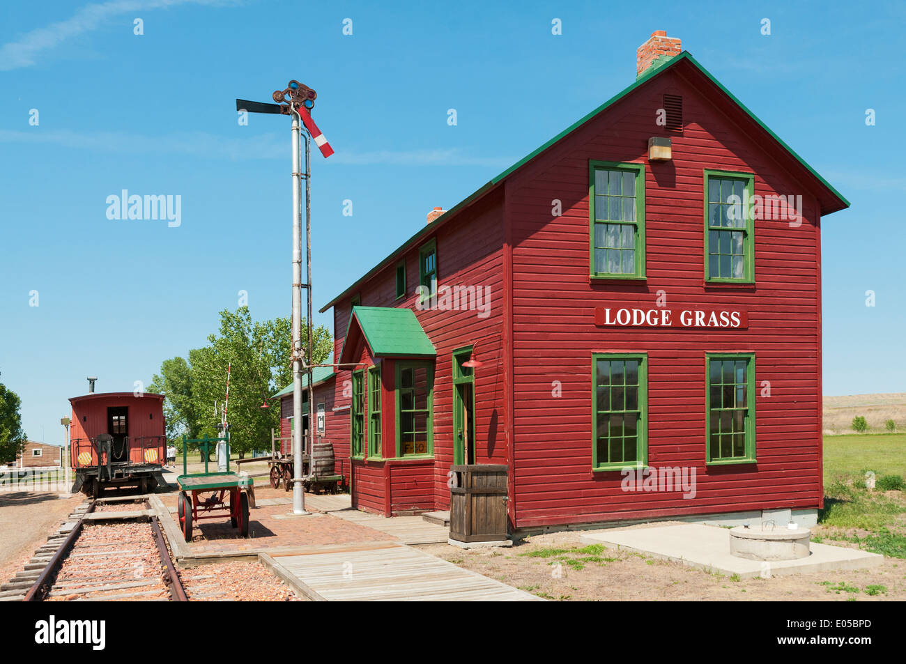 Montana, Hardin, Big Horn County Historical Museum, Lodge Grass Depot Eisenbahn Bahnhof stammt aus dem Jahr 1906 Stockfoto