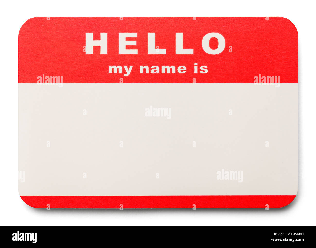 Rot Hallo ist mein Name-Tag mit Textfreiraum, Isolated on White Background. Stockfoto