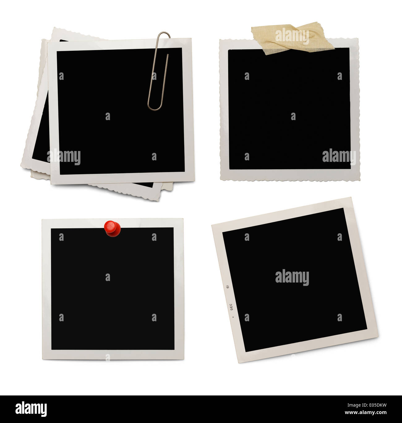 Vier alte Fotos mit textfreiraum Isolated on White Background. Stockfoto
