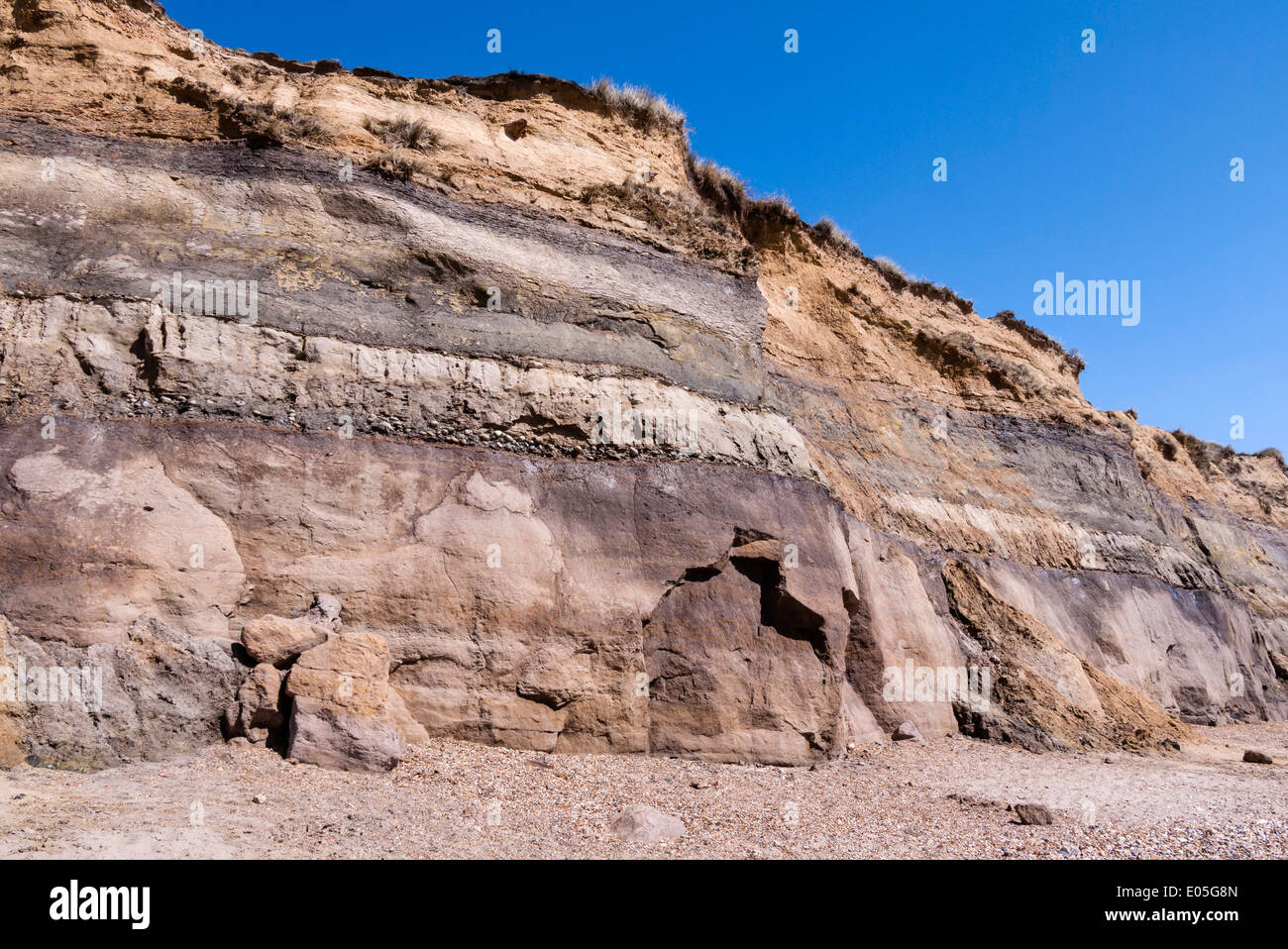 Gesteinsschichten in Hengistbury Head Klippen, Bournemouth, Dorset, England, Großbritannien Stockfoto