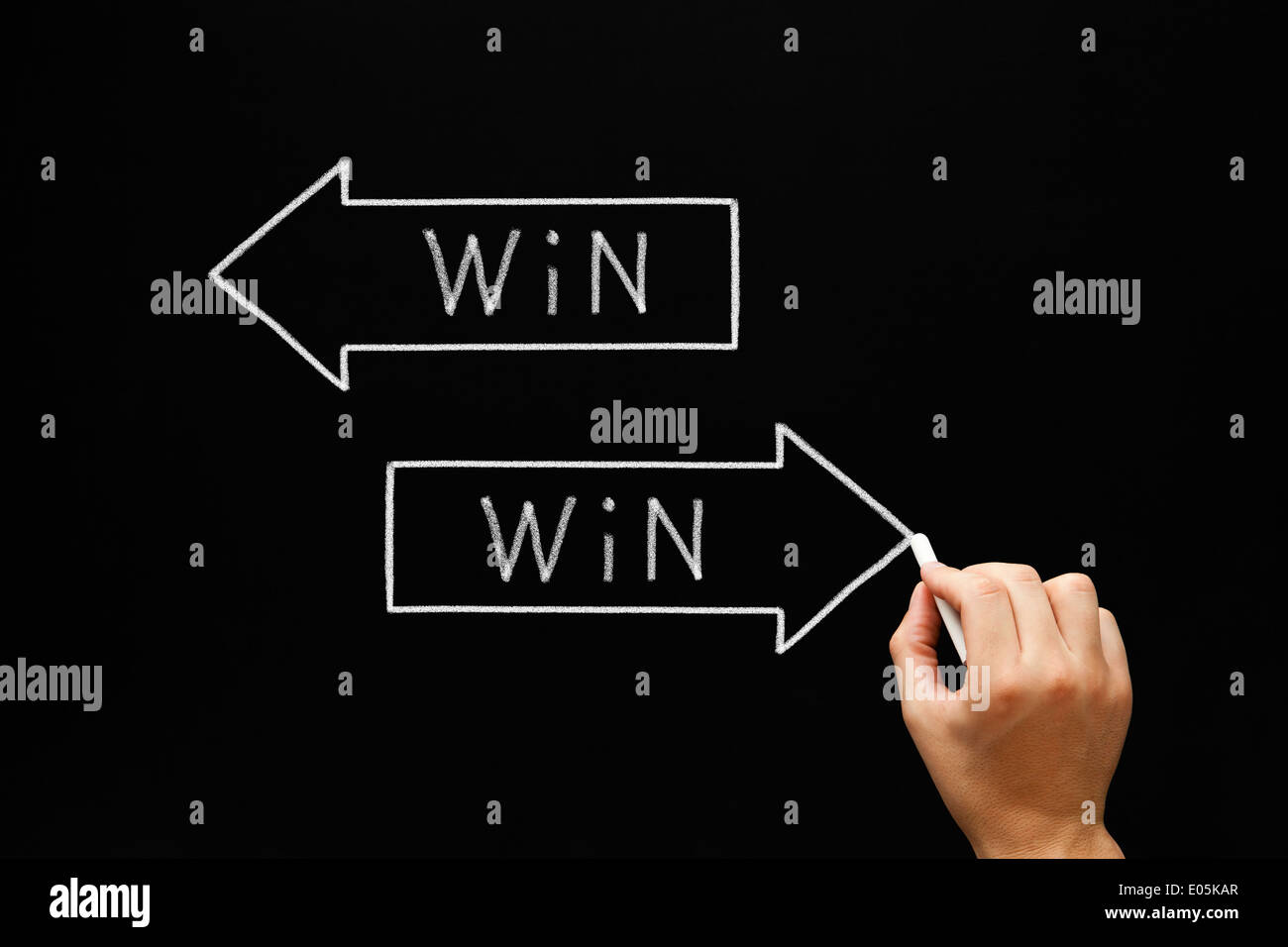 Hand skizzieren Win Win Situation Konzept mit weißer Kreide auf die Tafel. Stockfoto