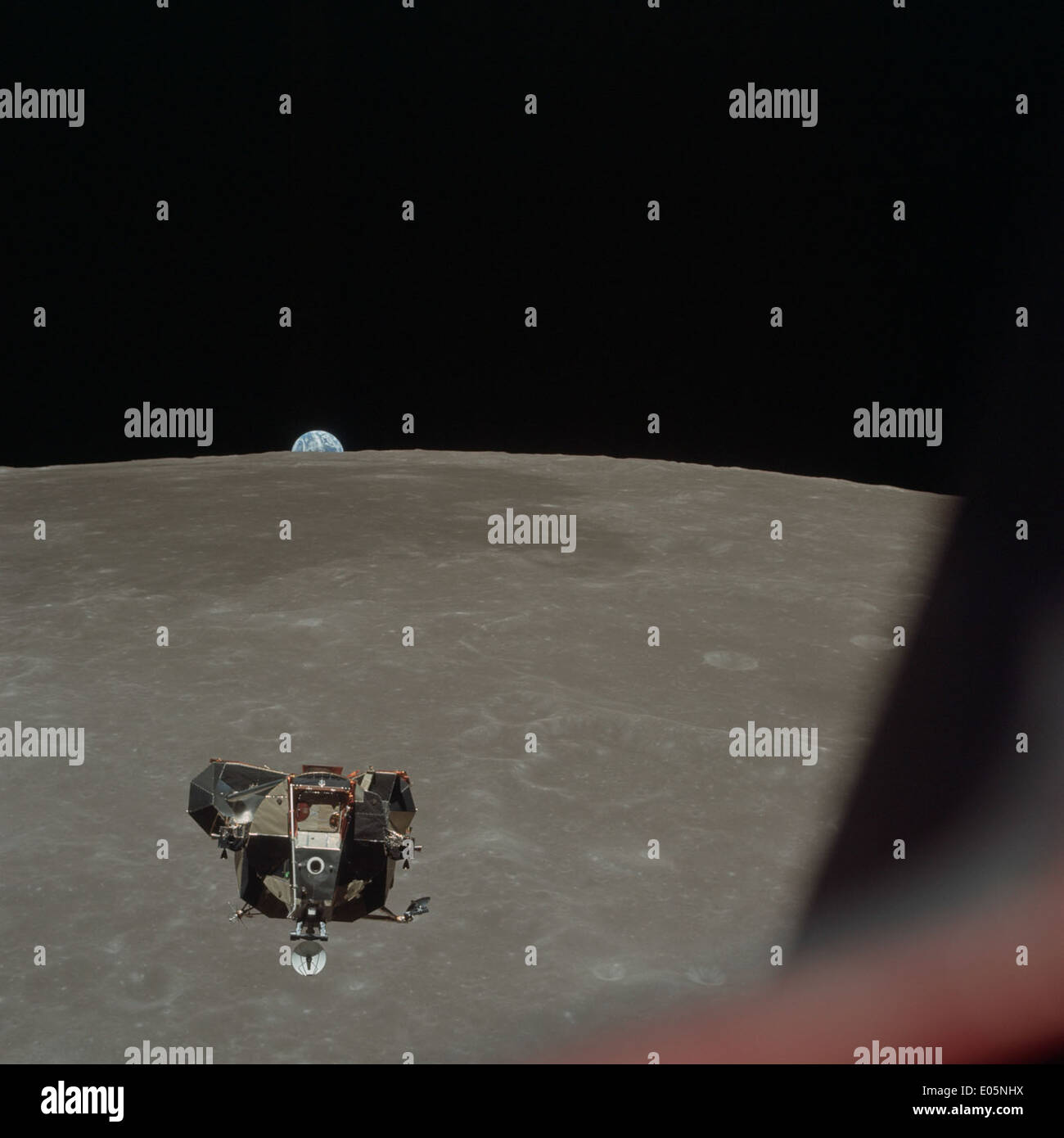 Mondfähre Apollo 11 Aufstieg Bühne aus Monitorbox fotografiert Stockfoto