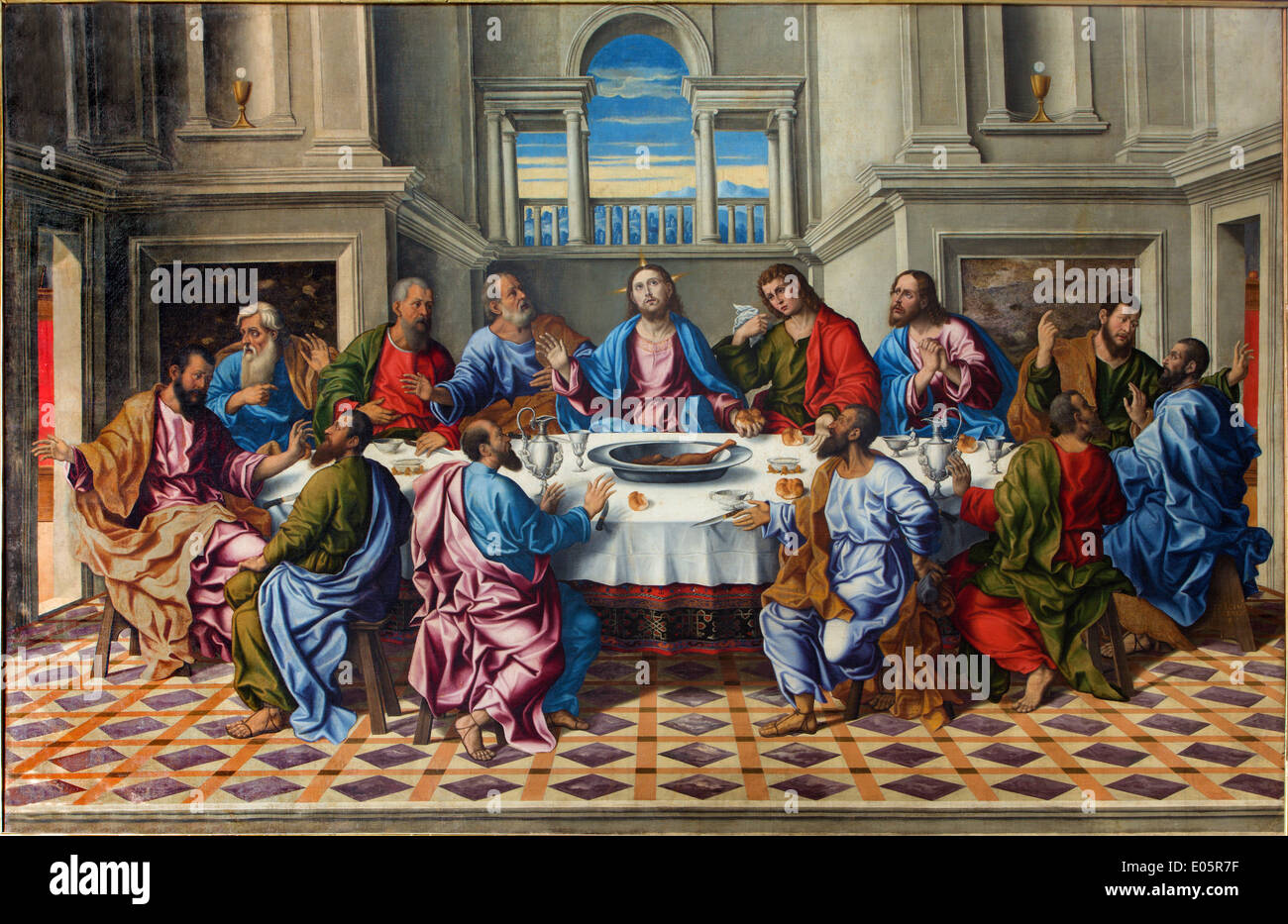 Venedig - das letzte Abendmahl Christi 'Ultima Cena"von Girolamo da Santacroce (1490-1556) in der Kirche San Francesco della Vigna. Stockfoto