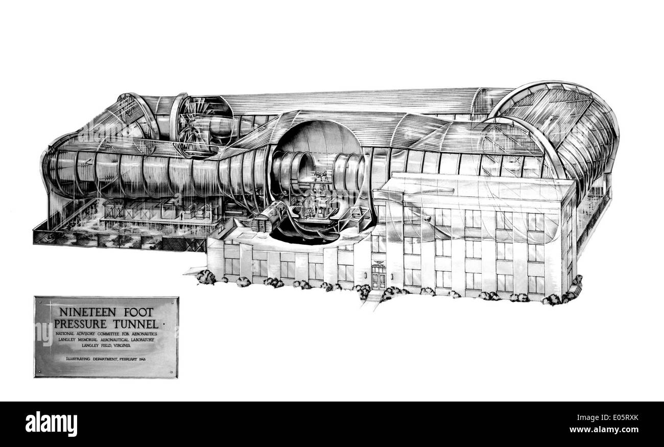 Der 19-Fuß-Drucktunnel der NASA dient zum Testen von Raumfahrzeugkomponenten unter Hochdruckbedingungen und simuliert die extremen Umgebungen der Raumfahrt. Stockfoto
