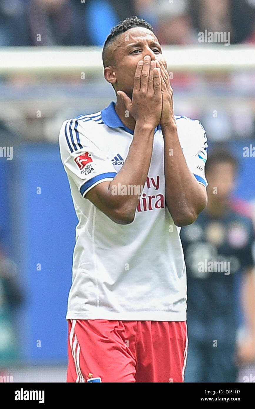 Hamburg, Hamburg, Deutschland. 3. Mai 2014. Michael Mancienne Hamburg ist frustriert während der Bundesliga-Spiel zwischen dem Hamburger SV und FC Bayern München in der Imtech-Arena am 3. Mai 2014 in Hamburg, Deutschland. (Foto von Ulrich Roth) Bildnachweis: Ulrich Roth/NurPhoto/ZUMAPRESS.com/Alamy Live-Nachrichten Stockfoto