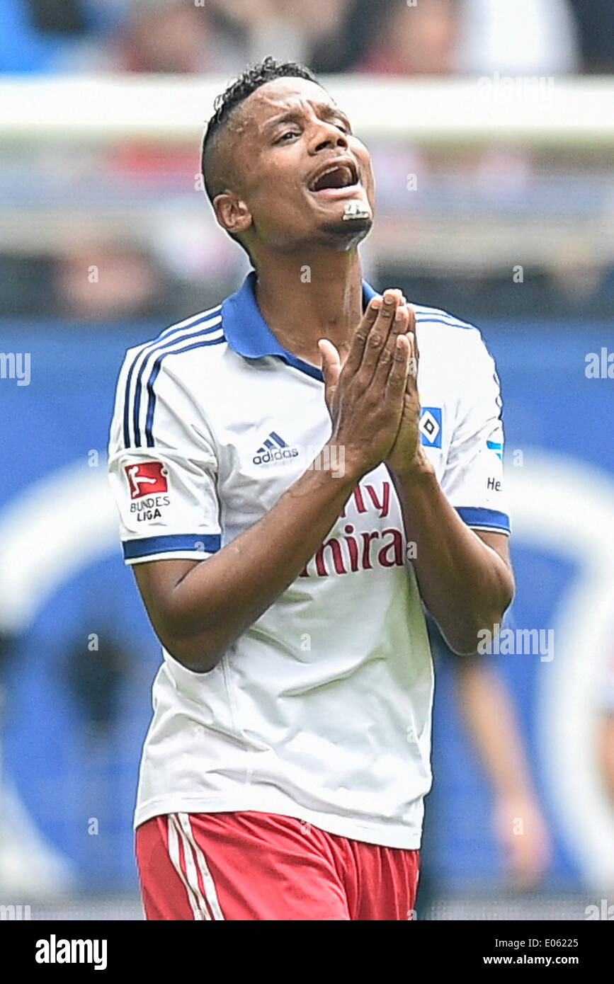 Hamburg, Hamburg, Deutschland. 3. Mai 2014. Michael Mancienne Hamburg ist frustriert während der Bundesliga-Spiel zwischen dem Hamburger SV und FC Bayern München in der Imtech-Arena am 3. Mai 2014 in Hamburg, Deutschland. (Foto von Ulrich Roth) Bildnachweis: Ulrich Roth/NurPhoto/ZUMAPRESS.com/Alamy Live-Nachrichten Stockfoto