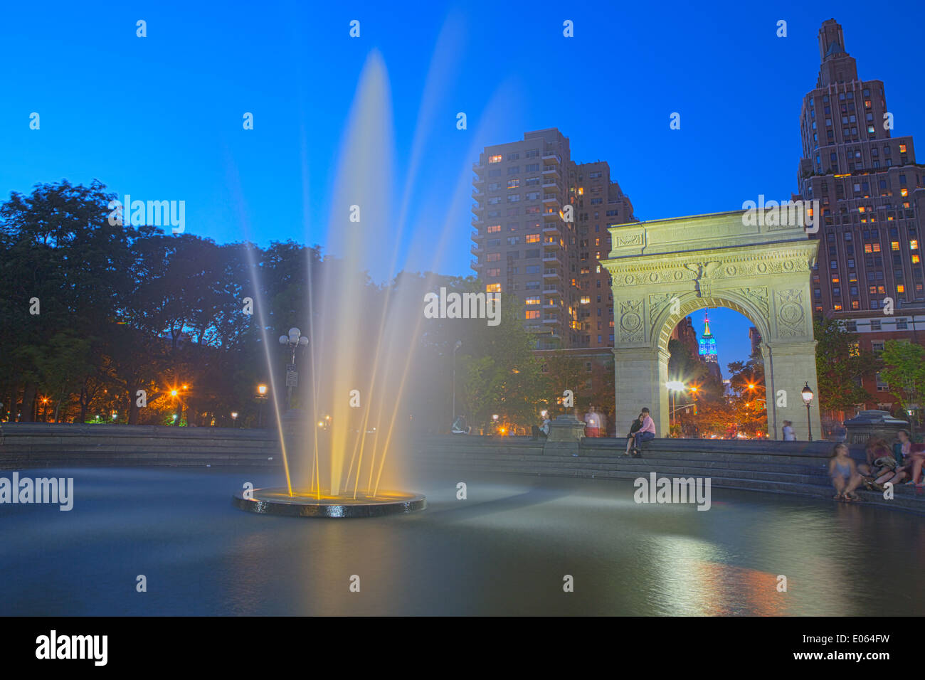 Washington Square Park zentrale Brunnen, New York, New York, USA Stockfoto