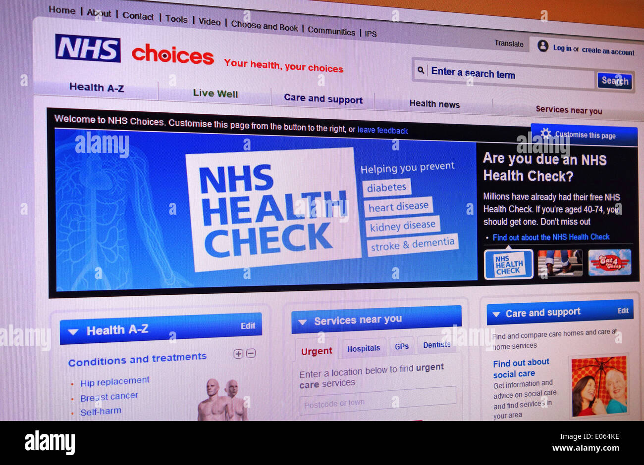 NHS-Entscheidungen-Webseite Stockfoto