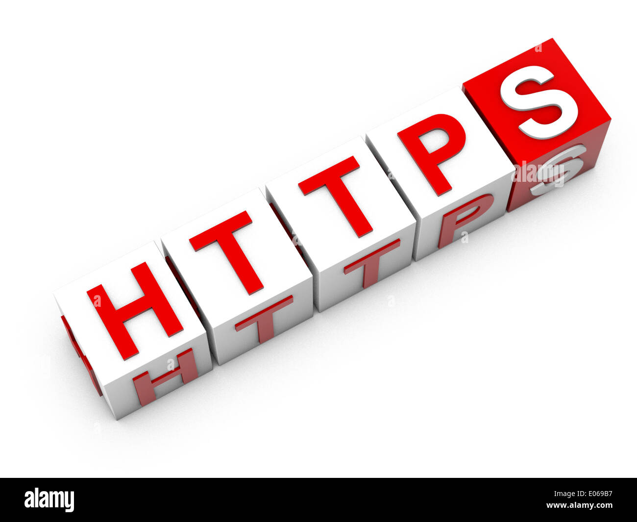 Https-Würfel auf weißem Hintergrund Stockfoto