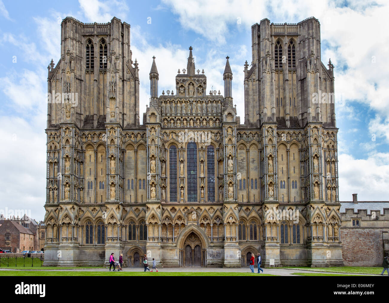 Westfassade der Kathedrale von Wells, Wells, Somerset Stockfoto