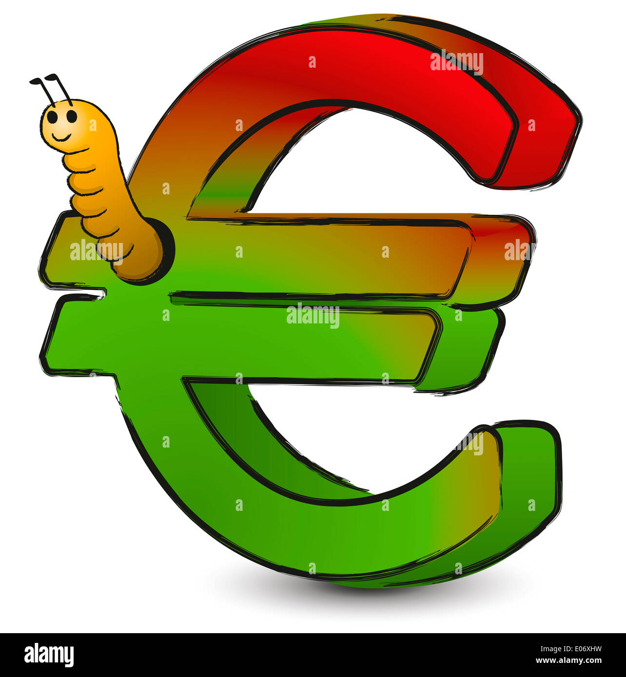 Wormy Euro - Cartoon ein Euro-Symbol von einem Wurm gefressen. Stockfoto