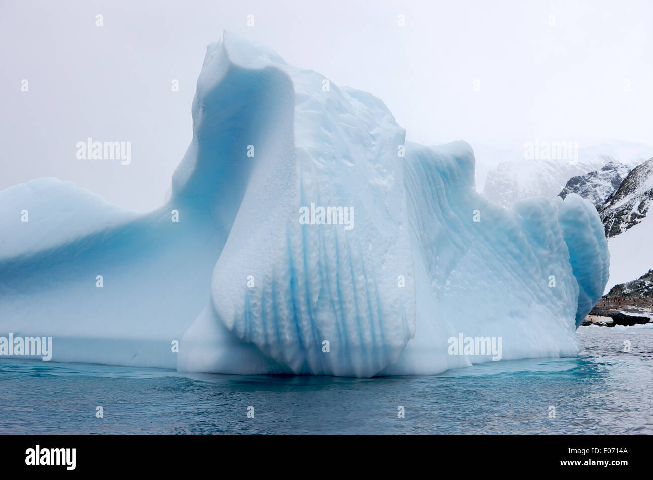 Eisberg mit Linie Markierungen und Wasserlinie Erosion in der Nähe von Cuverville Island Antarktis Stockfoto
