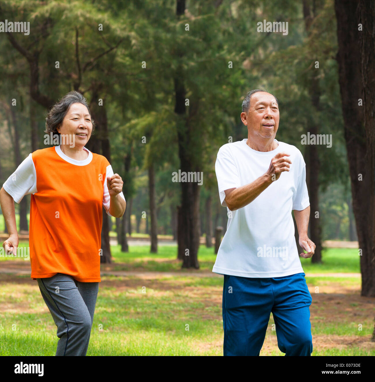 gerne älteres Paar zusammen Joggen im park Stockfoto