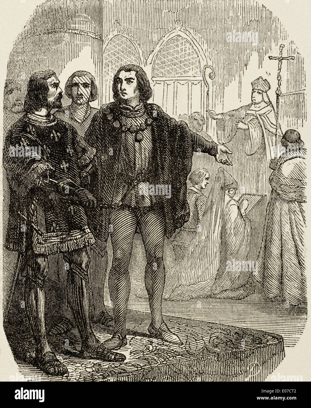 Louis XI (1423-1483). König von Frankreich. Ehe von Louis XI mit seiner ersten Frau Margaret von Schottland (1424-1445). Gravur. Stockfoto