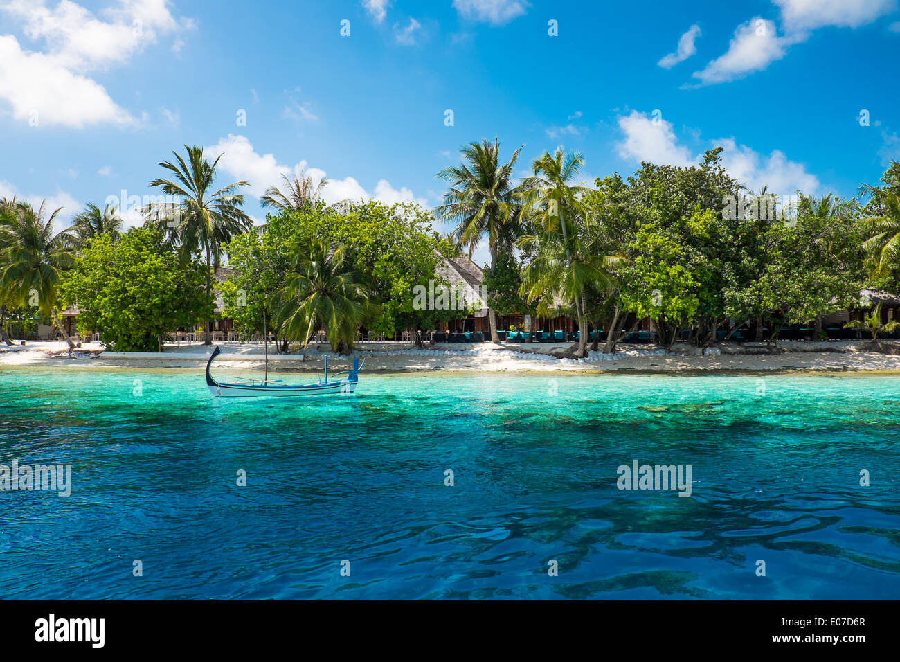 Hotel auf der Insel. Malediven Indischer Ozean Stockfoto