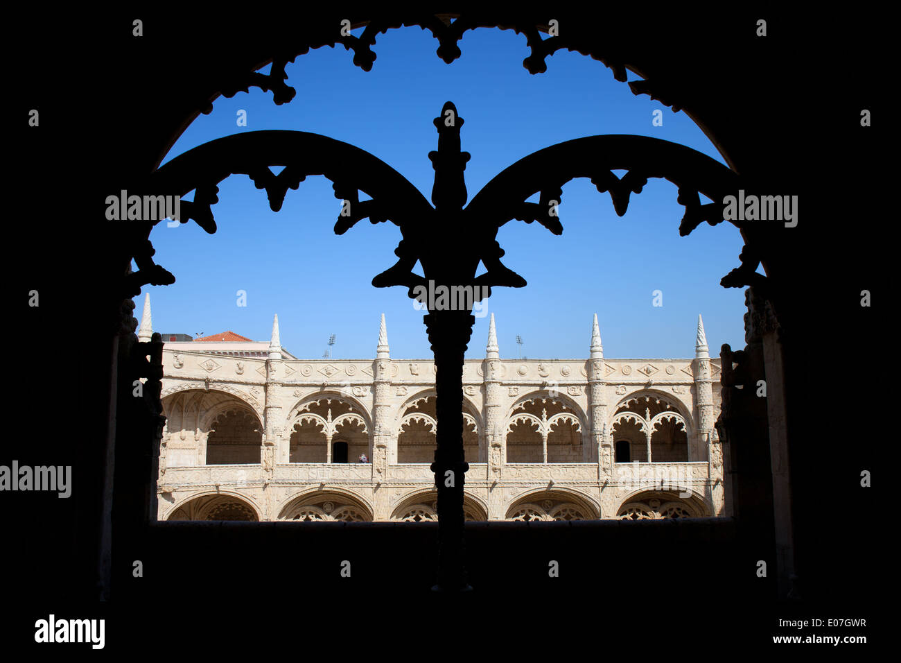 Manuelinischen Stil Maßwerk des Kreuzgangs im Hieronymus-Kloster in Lissabon, Portugal. Stockfoto