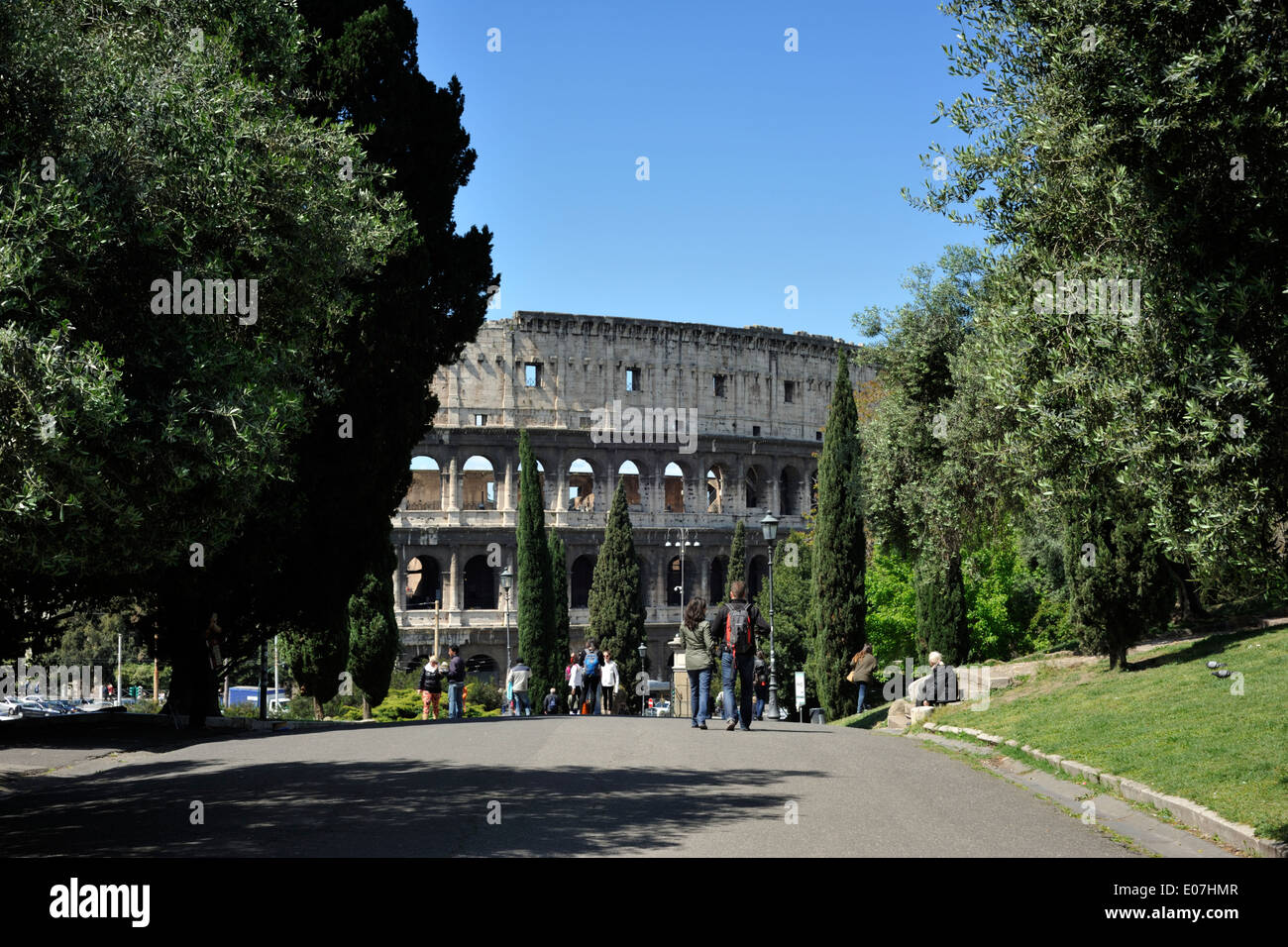 Italien, Rom, Colle Oppio (Oppian Hill) und Kolosseum Stockfoto