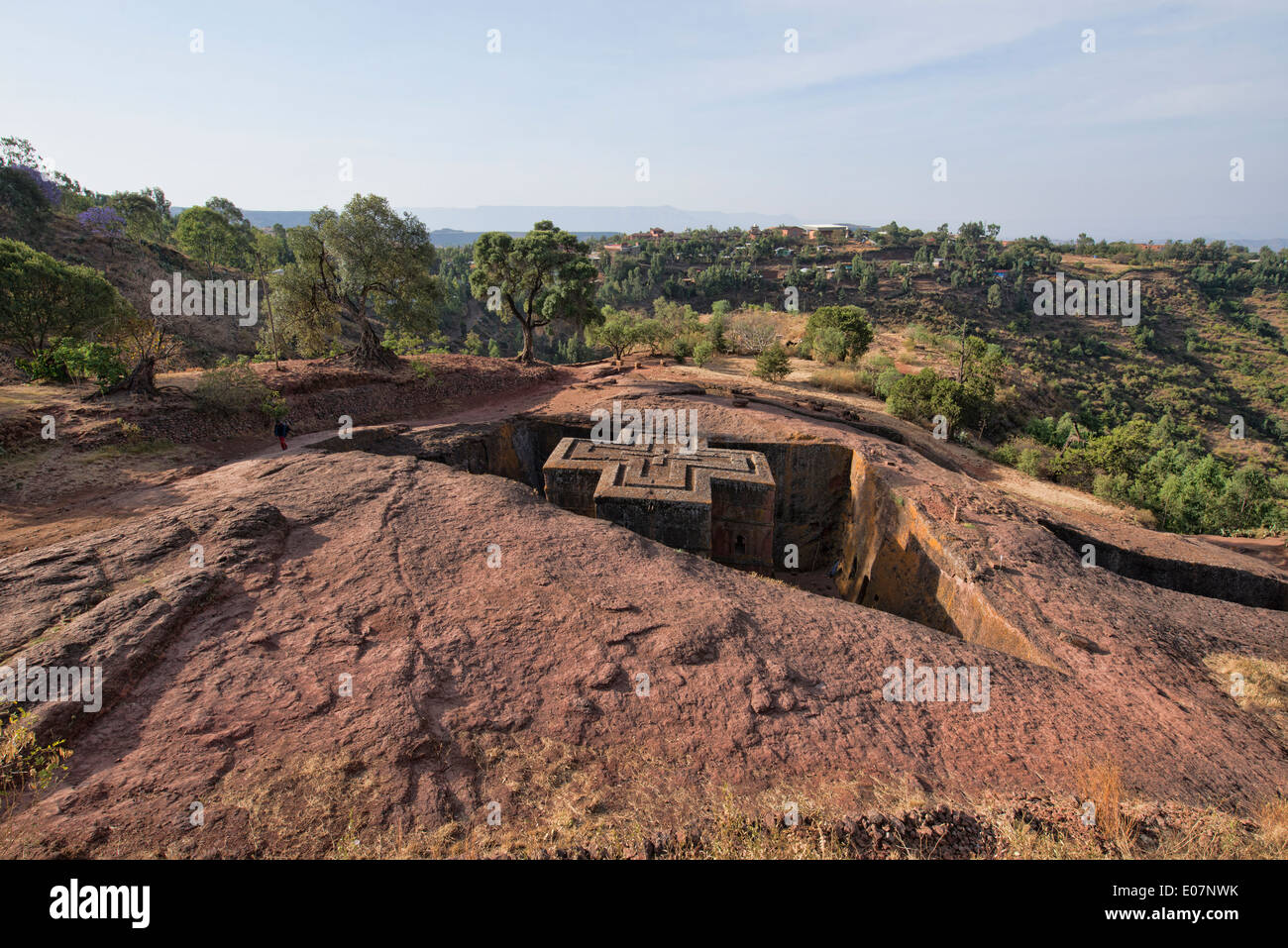 Der Fels gehauene Kirche Bet Giyorgis in Lalibela, Äthiopien Stockfoto