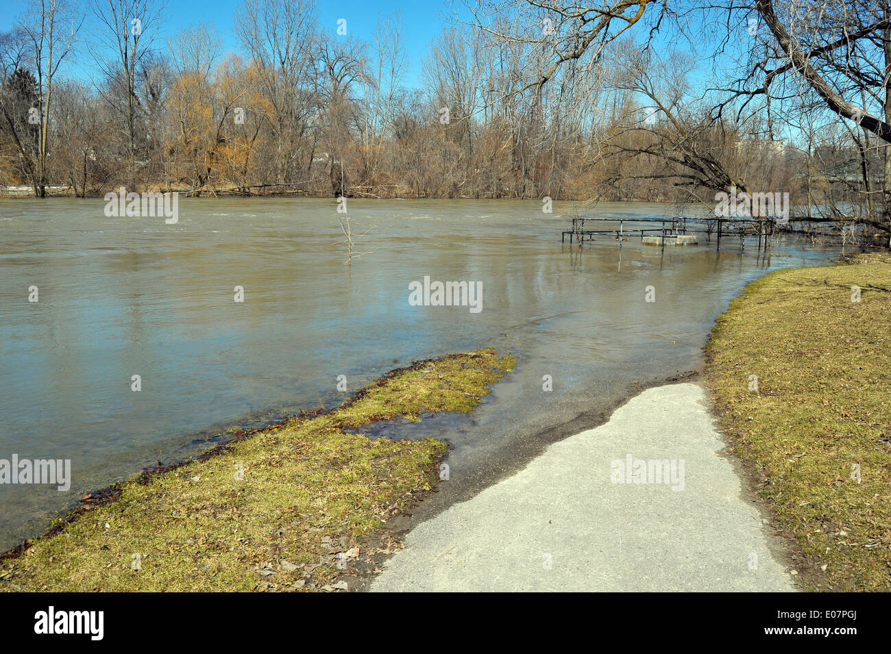 In Kanada den Fluss Themse in London - Ontario Überschwemmungen nach heftigen Regenfällen. Stockfoto