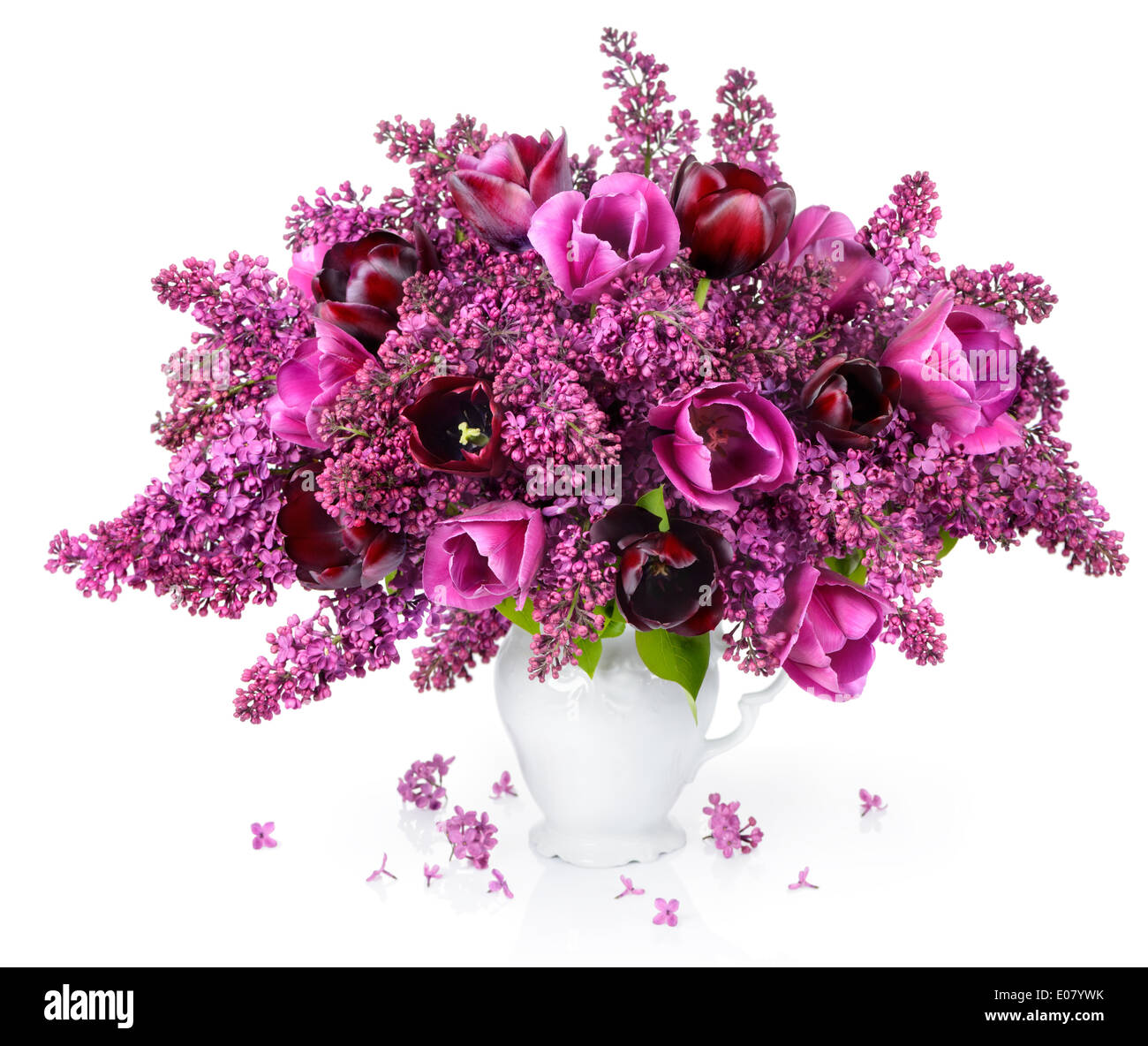 Tulpen und lila bouquet Stockfoto