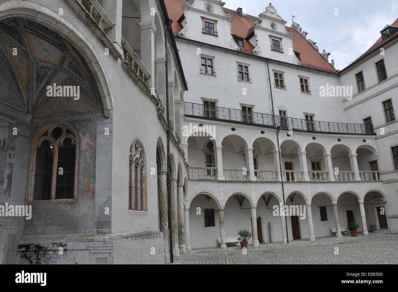 Die Neuburg Schlosshof mit aufwendigen Sgraffito Dekorationen Stockfoto
