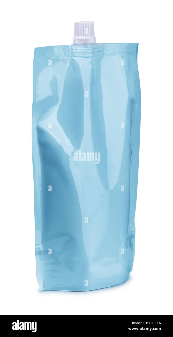 Stehen Sie Doypack mit Auslauf isoliert auf weiss Stockfoto