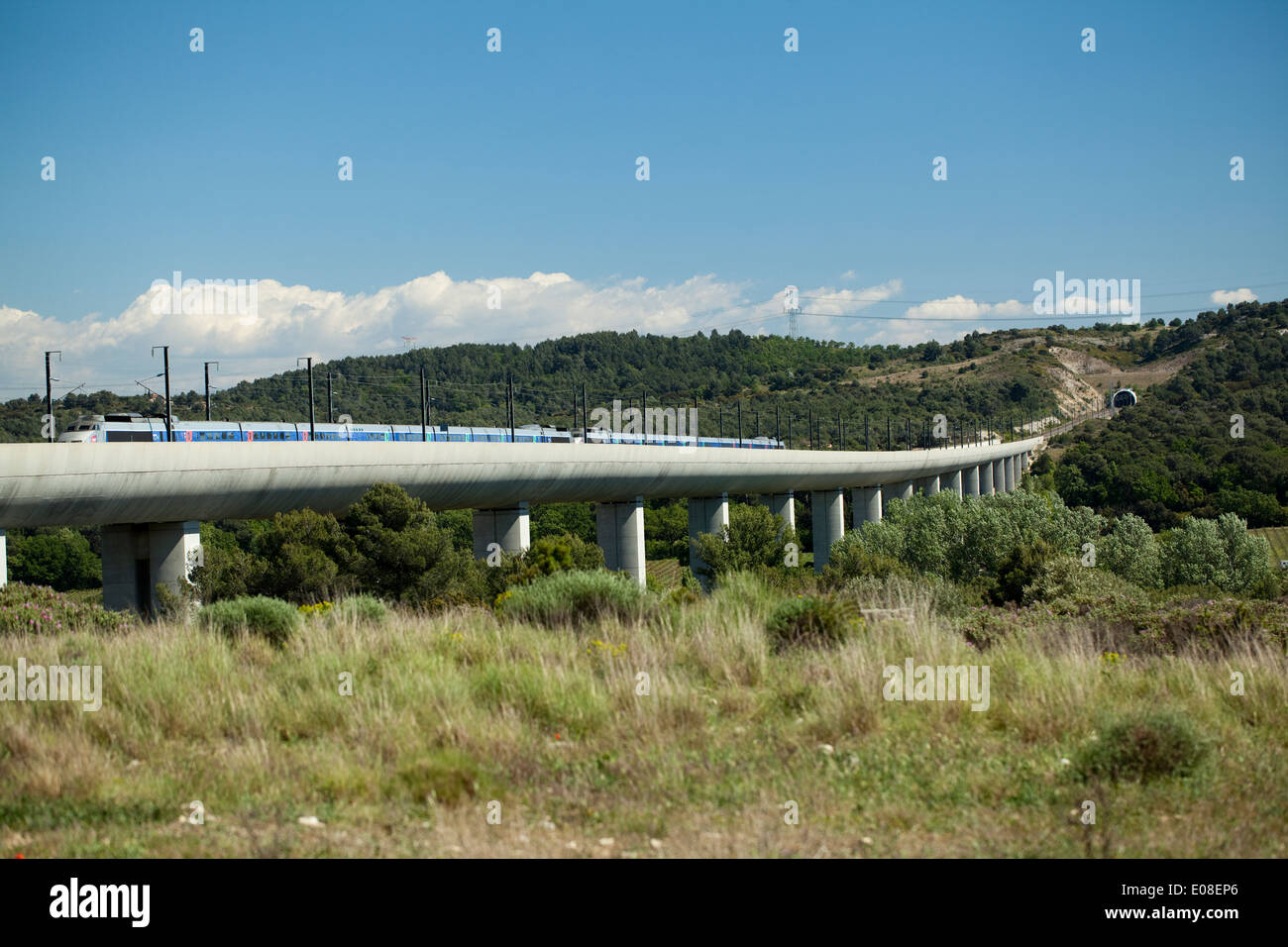 TGV in Aktion in der Nähe von Kasaner (13, Frankreich) Stockfoto
