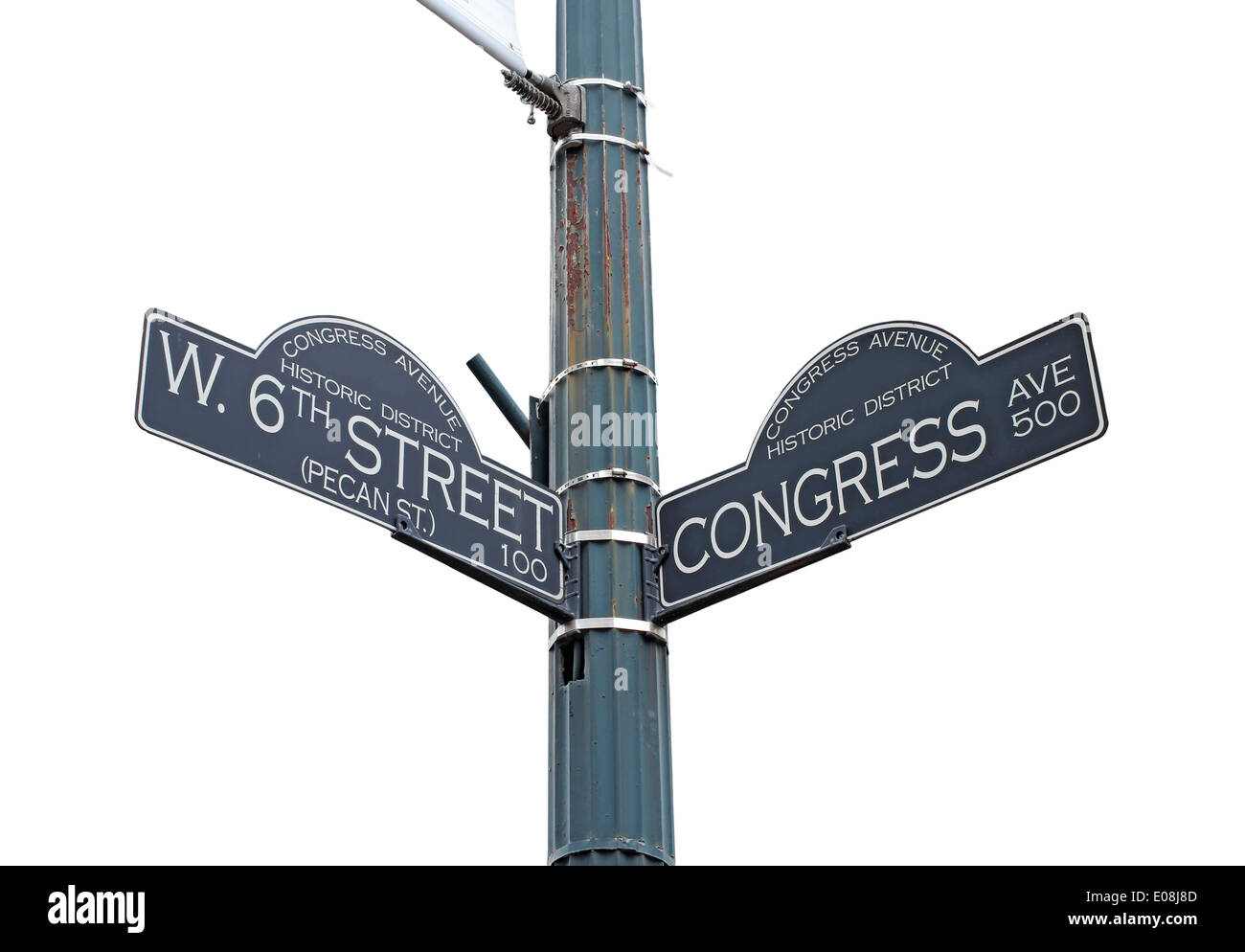 Zeichen für West 6th Street und Congress Avenue in Austin, Texas Stockfoto