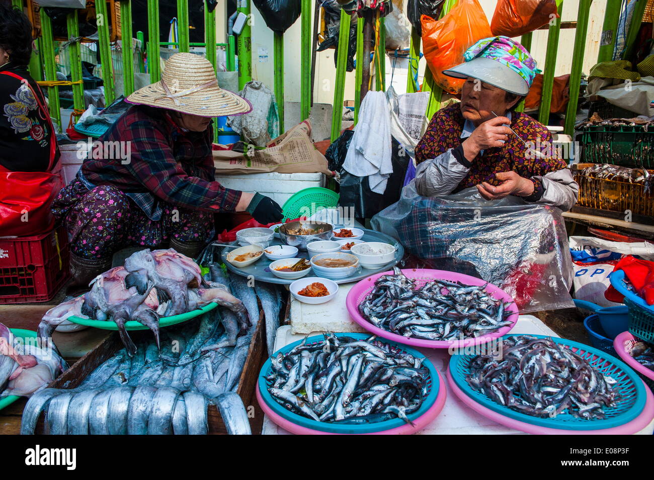Fisch zum Verkauf auf dem Fischmarkt von Busan, Südkorea, Asien Stockfoto