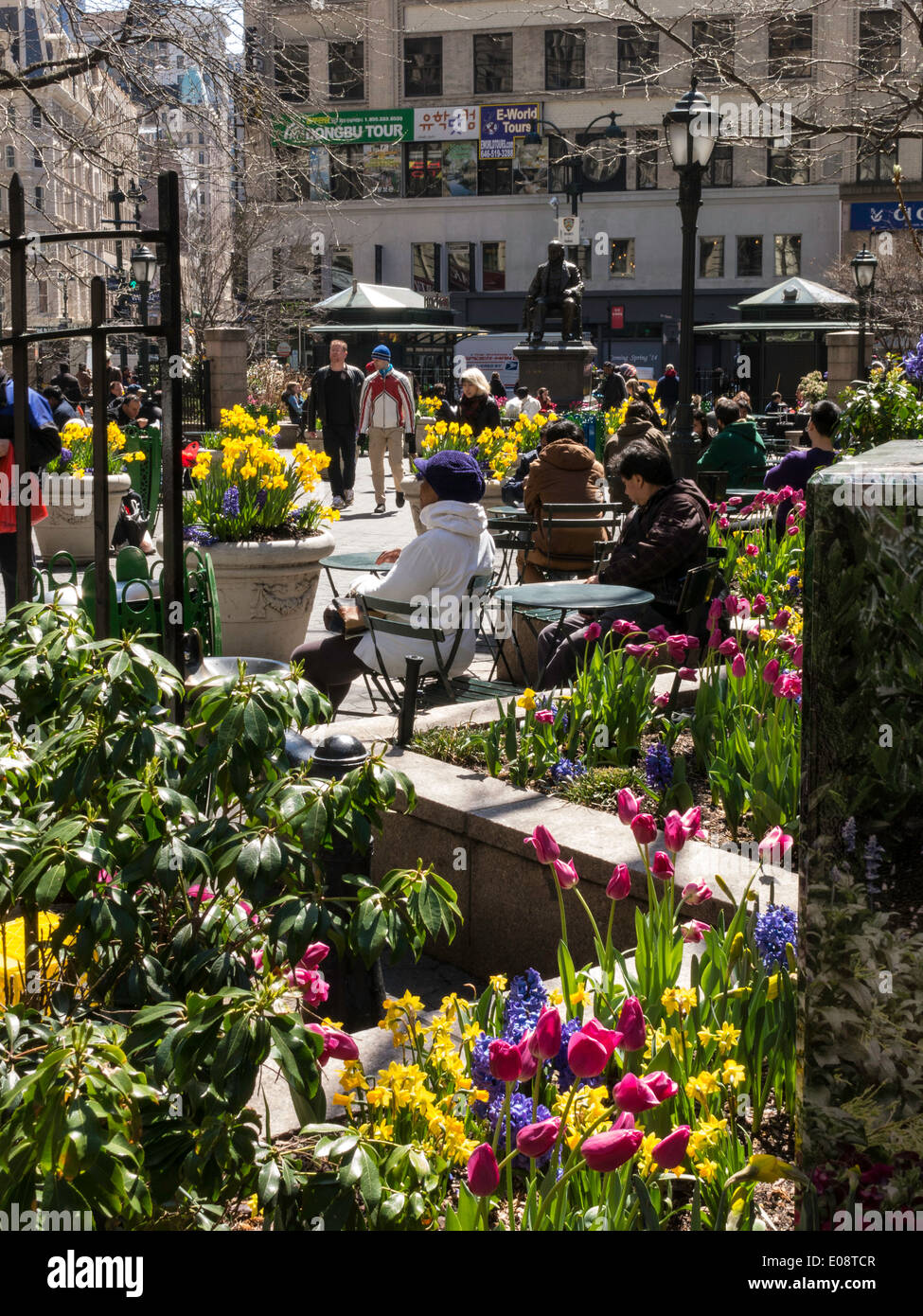 Frühling, Blumen, Greeley Square, NYC, USA Stockfoto