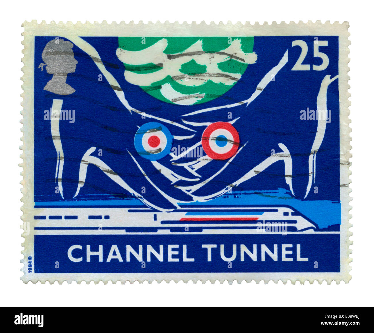 UK-Briefmarke zum Gedenken an die Eröffnung des Eurotunnels 1994 Stockfoto