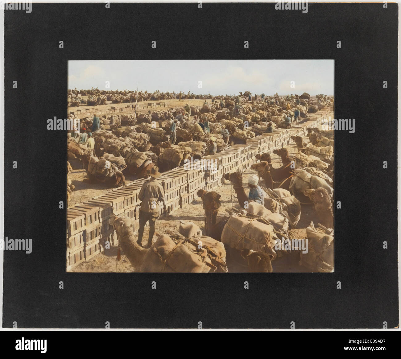 Laden von Kamelen am Bahnhof, Palästina von Frank Hurley Stockfoto
