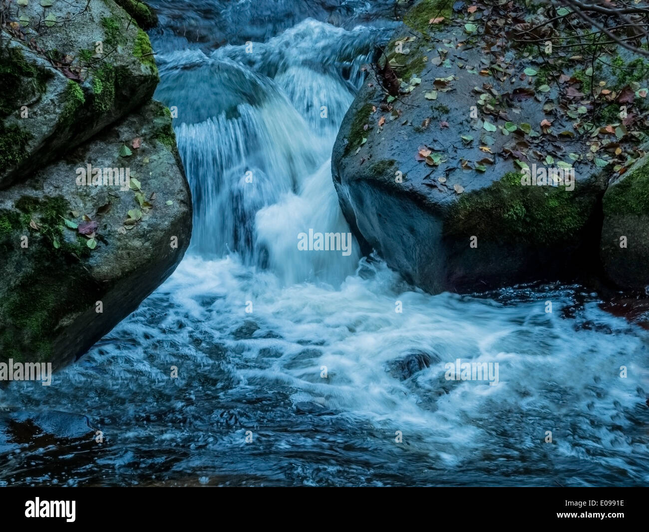 Ein Bach mit Steinen und fließend Wasser. Landschaft-Erlebnis in der Natur., Ein Bach Mit Steinen Und Fliessendem Wasser. Basel-Landschaft Stockfoto