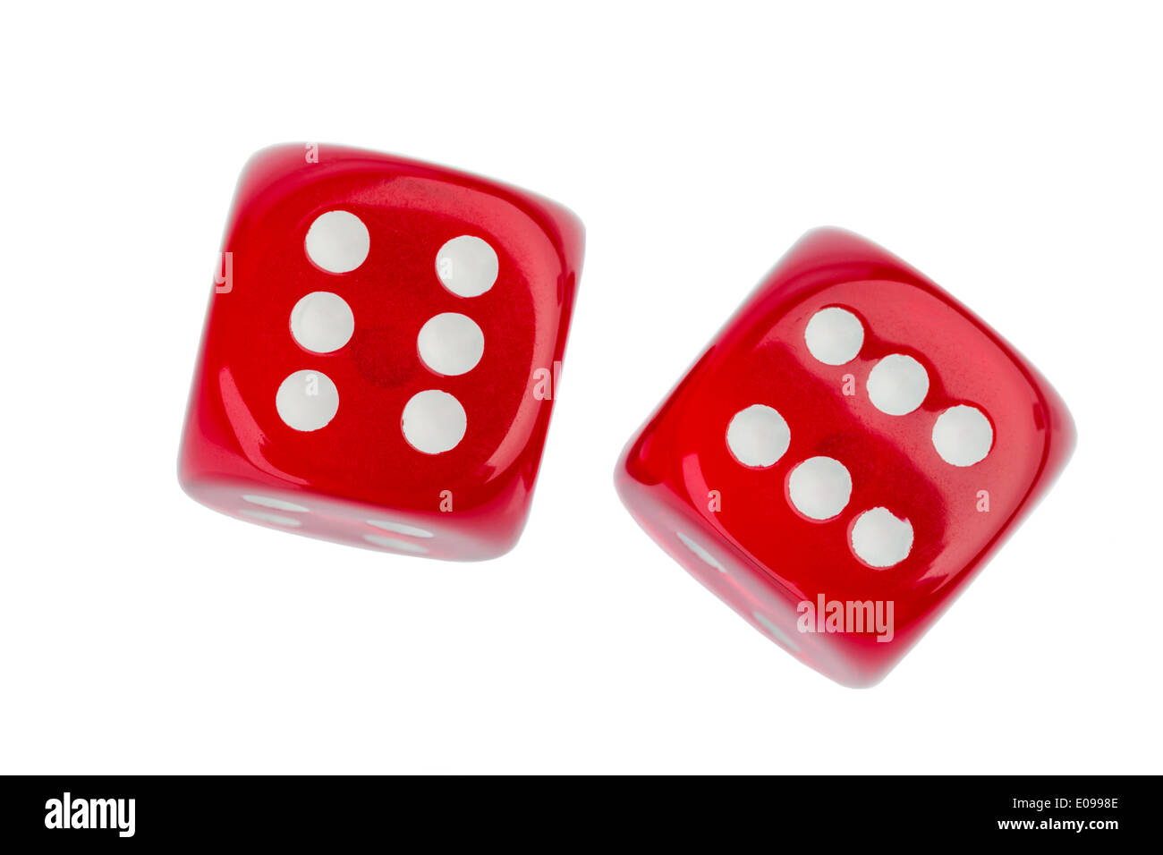 Rote Würfel, symbolische Foto Fue Spiel des Zufalls, Risiko und Spiel sucht, Roter Wuefel, Symbolfoto Fue Gluecksspiel, Risiko Und Spi Stockfoto