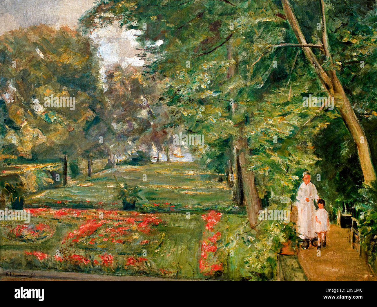 Die KünstlerEnkelin mit ihrer Gouvernante in Wannsee Garten 1923 MAX
