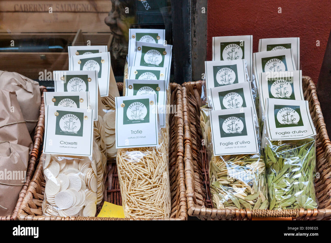 Italien, Portovenere, typische verschiedene italienische Nudeln Stockfoto