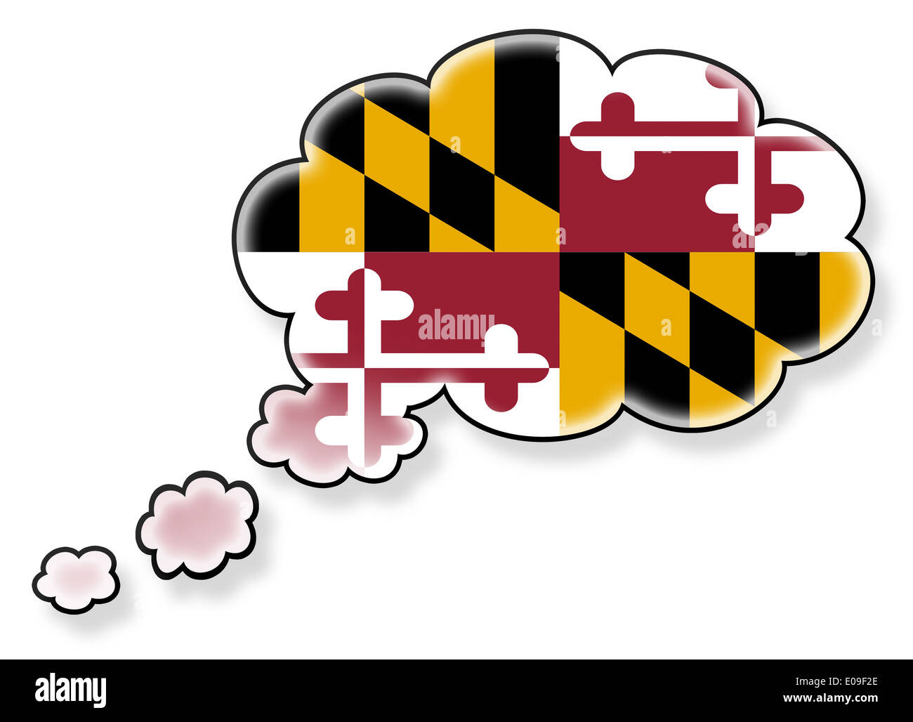 Flagge in der Cloud isoliert auf weißem Hintergrund Flagge von Maryland Stockfoto