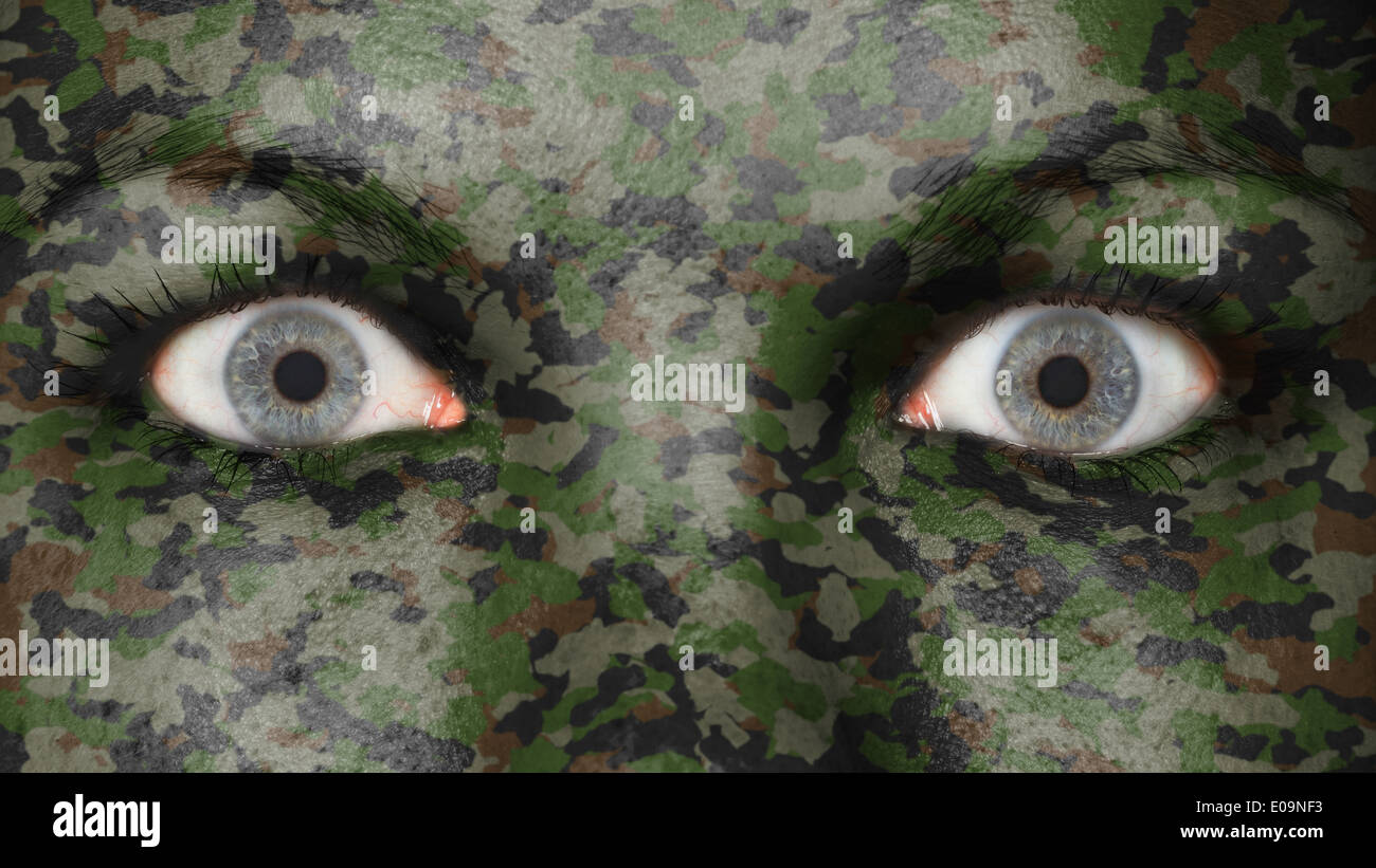 Nahaufnahme von Augen. Bemalte Gesicht mit camouflage Stockfoto