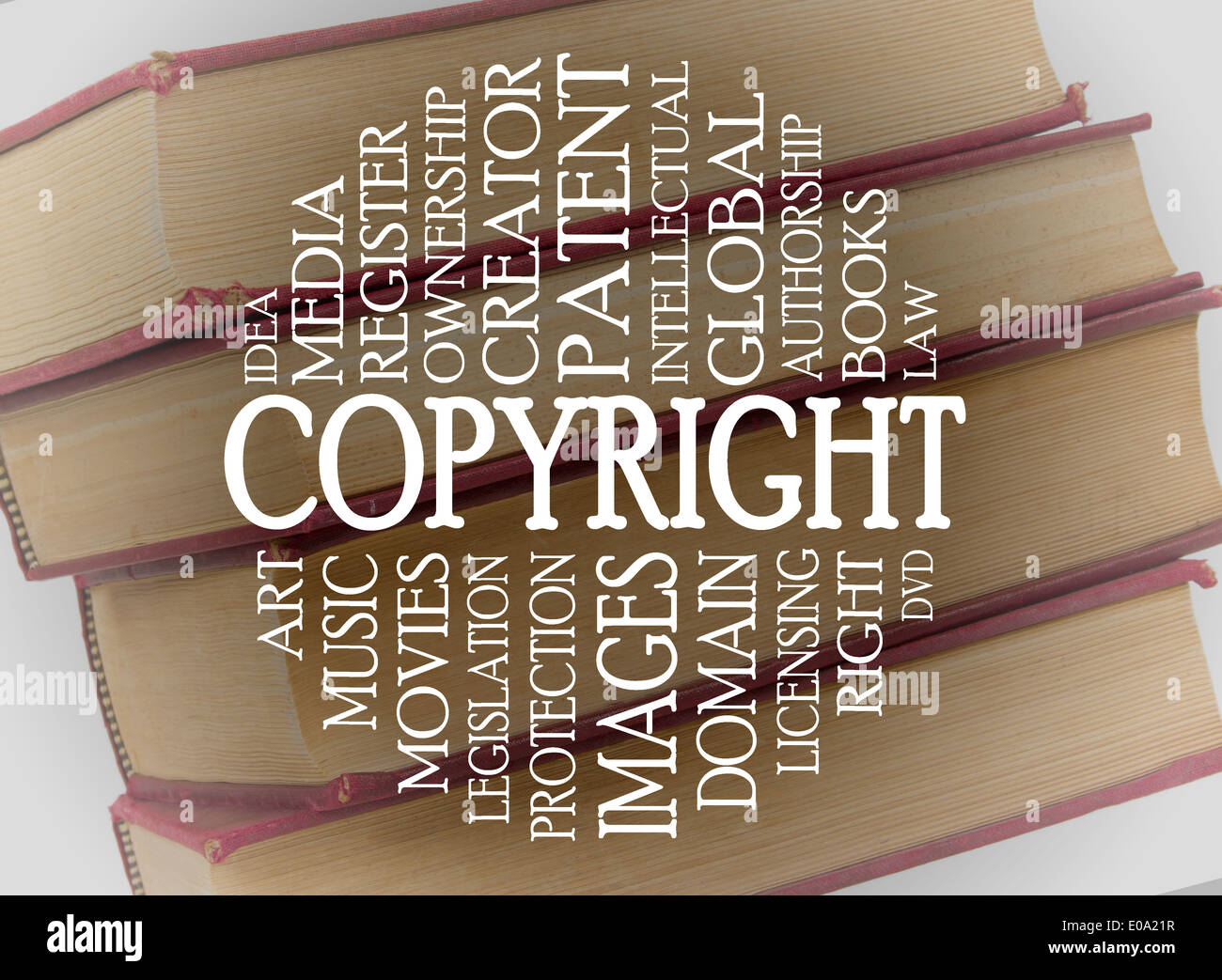 Copyright Wort Cloud-Konzept mit einem Hintergrund von Büchern Stockfoto