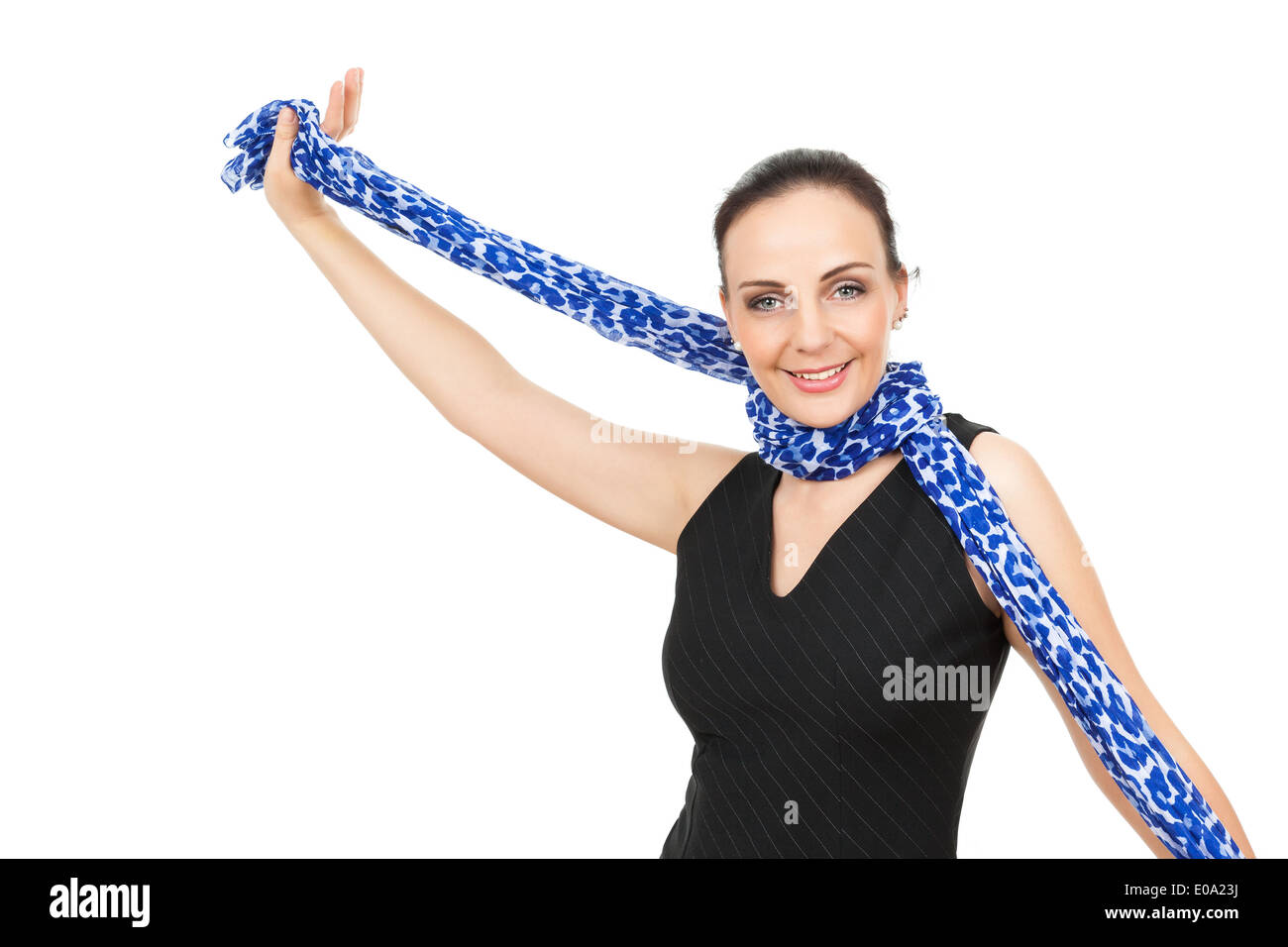 Ein Bild einer Frau mit einem blauen Schal Stockfoto