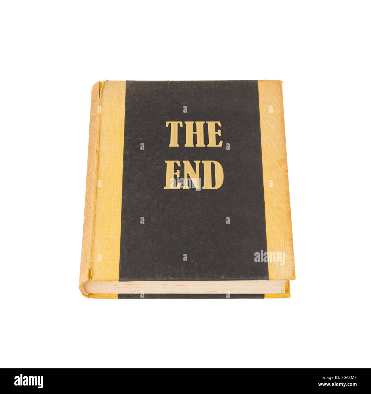 Altes Buch mit dem Titel The End weißen Hintergrund Stockfoto
