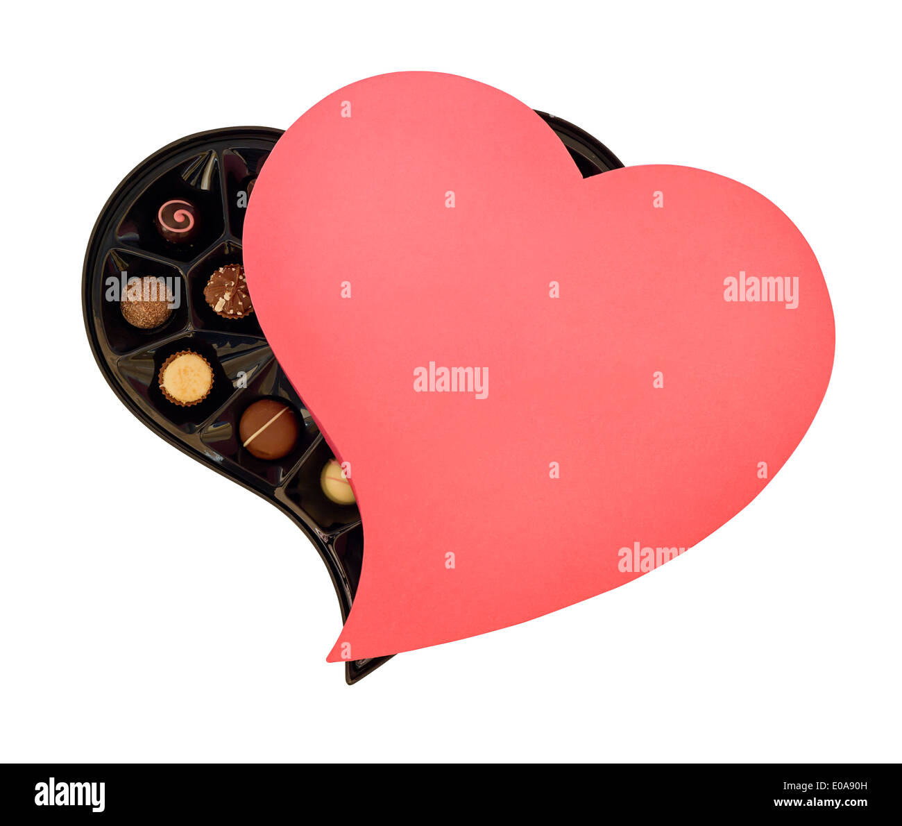 Herzförmige Schachtel Pralinen das perfekte Geschenk für Ihre liebsten am Valentinstag oder Schokolade-Liebhaber Stockfoto