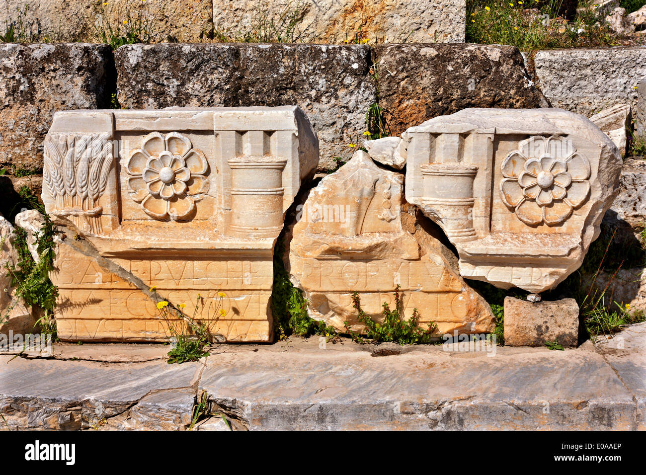 Schöne "Detail" von der archäologischen Stätte von Eleusis ('Elefsis' oder "Elefsina"), Attika, Griechenland Stockfoto