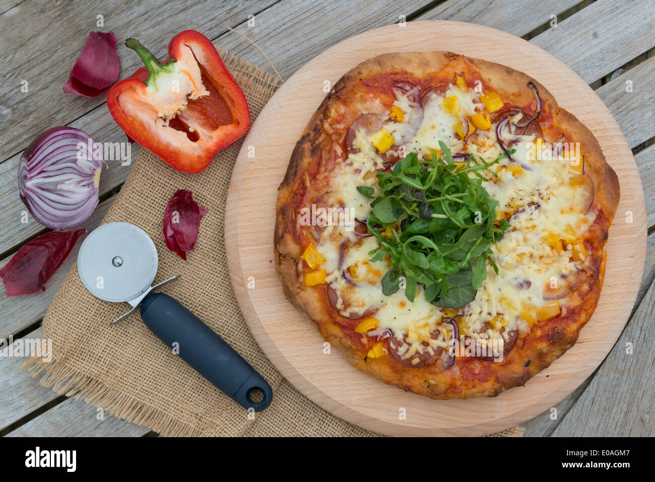 Peperoni-pizza Stockfoto