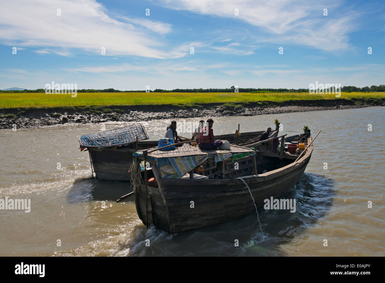 Boote auf der Kaladan River, Sittwe, Rakhine State in Myanmar Stockfoto