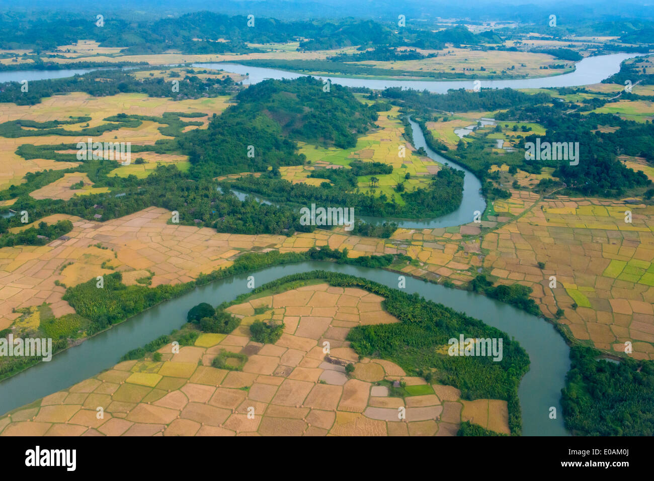 Ackerland an der Küste, Golf von Bengalen, Myanmar Stockfoto