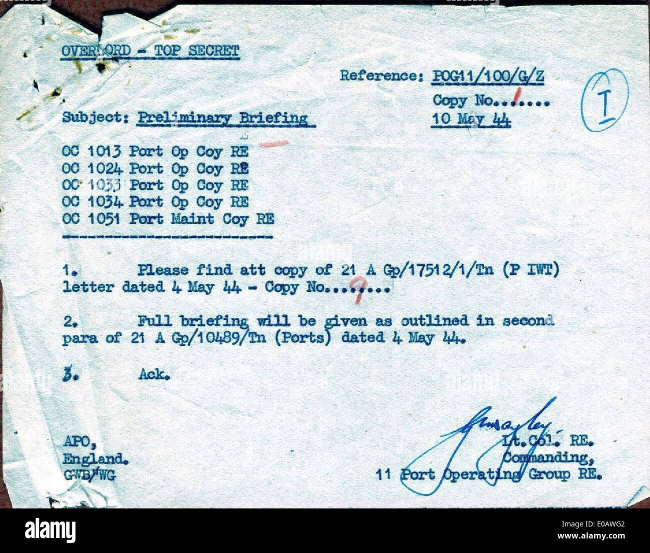 Ein Briefing-Bild im Zusammenhang mit Operation Overlord, dem Codenamen für die D-Day-Landungen während des Zweiten Weltkriegs. Es zeigt wichtige militärische Führer und Planer, die sich auf die Invasion der Normandie im Jahr 1944 vorbereiten. Stockfoto