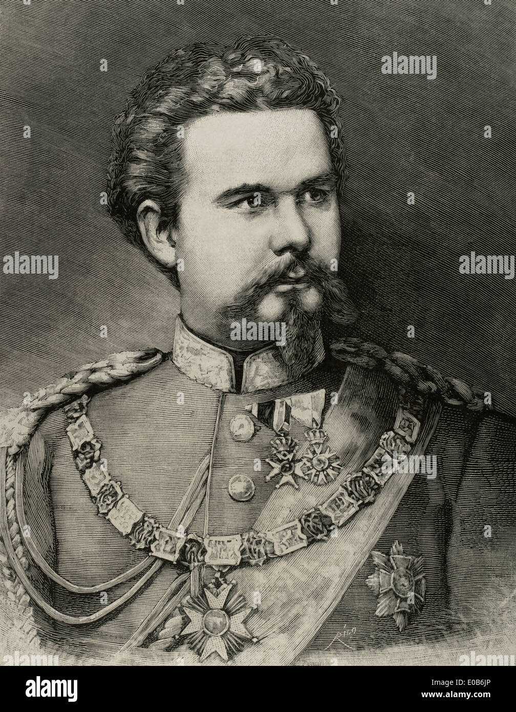 Ludwig II von Bayern (1845-1886). Kupferstich von Rico. Die spanischen und amerikanischen Illustration, 1886. Stockfoto